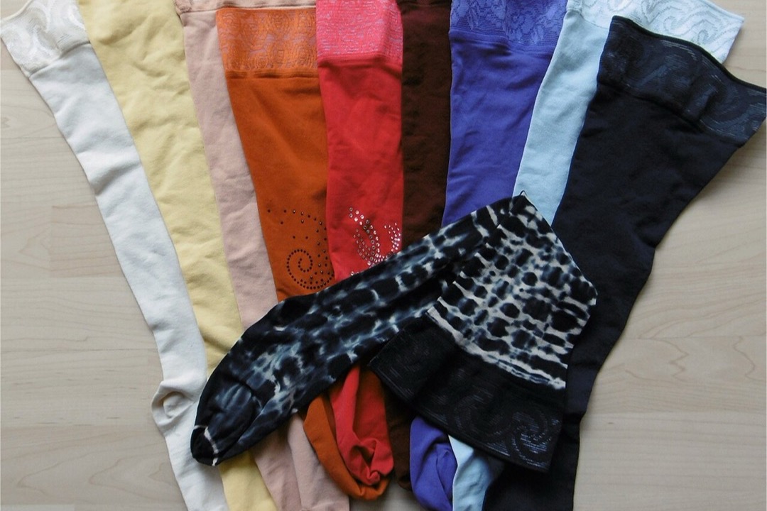 Graduated compression sock on a leg — medical-grade circulatory support garment used for venous insufficiency, post-surgical recovery, and DVT prevention