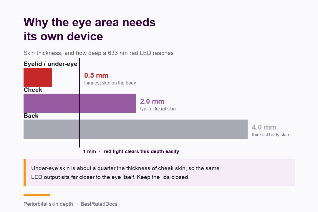 Skin thickness at the eyelid, cheek and back, and the depth 633 nm red light passes through