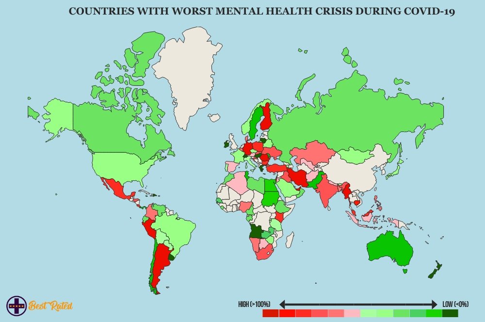 map showing mental health during covid